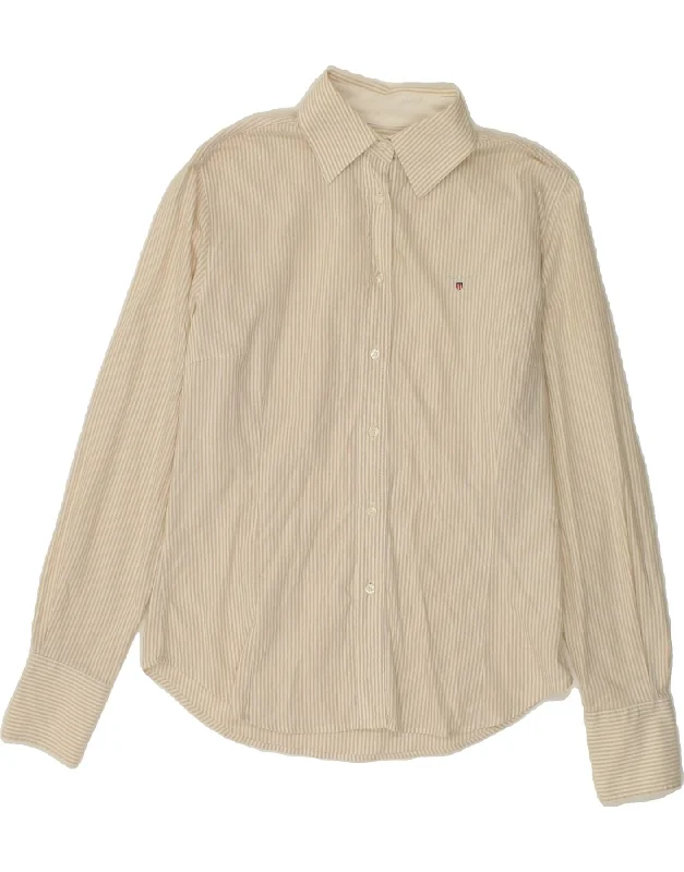 Elegant Wear GANT Womens Shirt UK 14 Large Beige Pinstripe Cotton