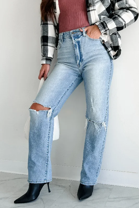 Trendy Wear Monty High Rise Distressed Cello Dad Jeans (Light Denim)