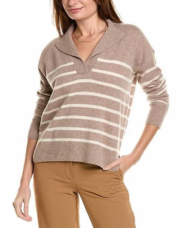 Notch Collar Stripe Sweater In Mocha