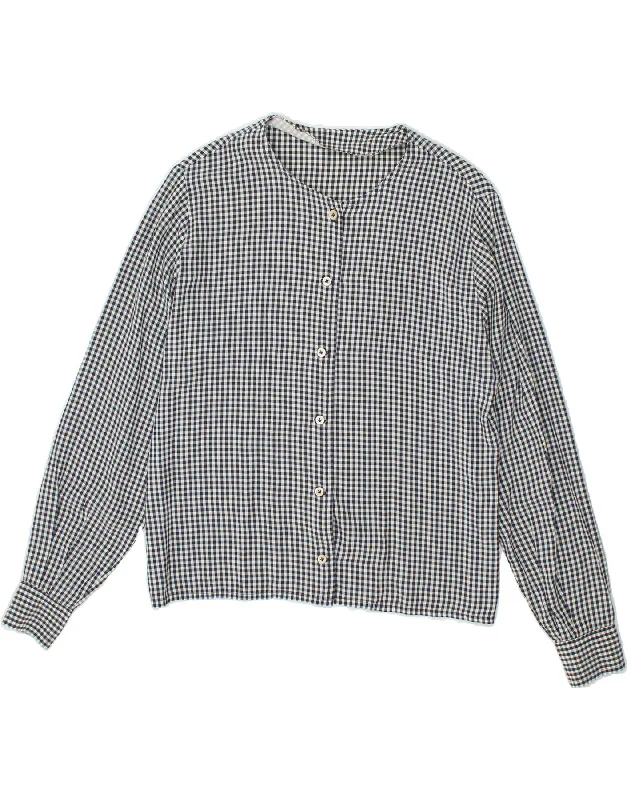 Stylish Jackets VINTAGE Womens Shirt Blouse UK 16 Large Navy Blue Gingham