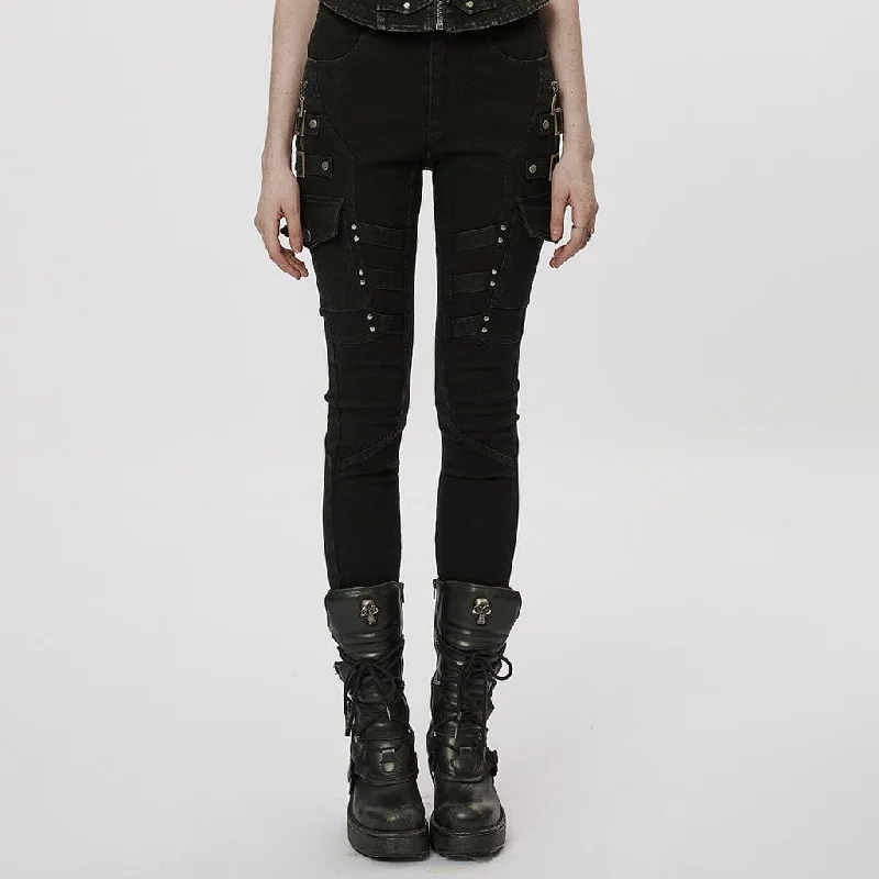 Relaxed Fashion Women's Punk Multi-Pocket Buckle Jeans