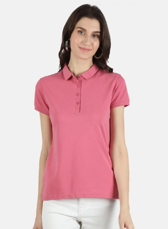 Versatile Casuals Women Pink Plain T-Shirt