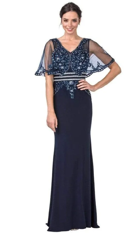 Cozy Chic Wear Trevi Collection - M2436 Mesh Sleeve Embellished Column Gown