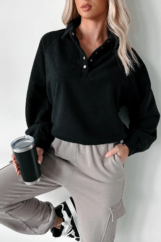 Weekend Comfort Wear Working Remotely Fleece Pullover Top (Black)