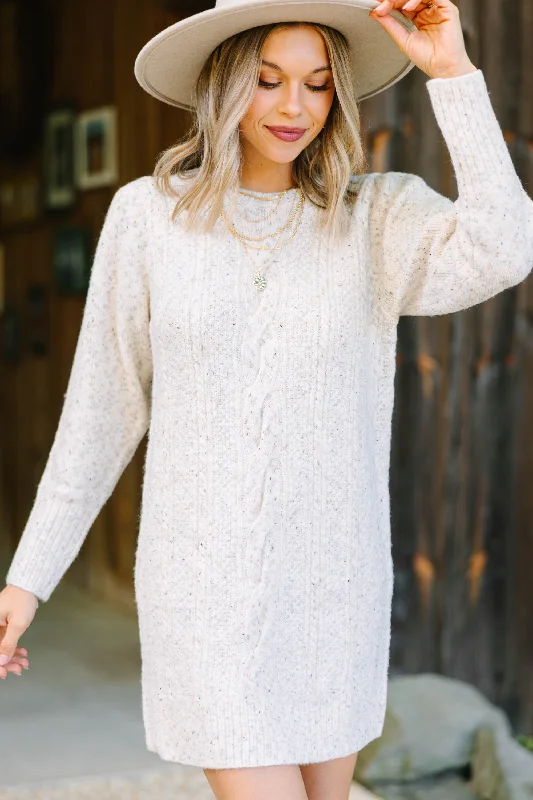 Elegant Wear I Believe In You Oatmeal White Sweater Dress