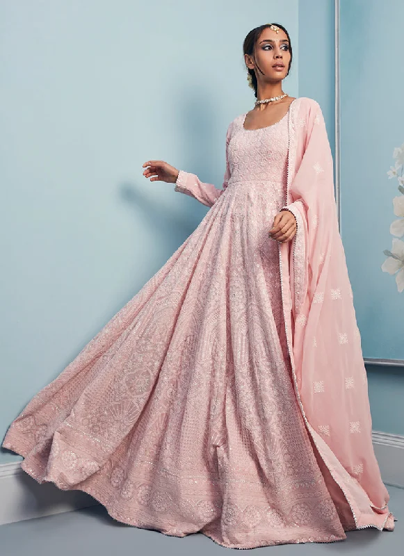 Cozy Chic Wear Blush Pink Thread Embroidered Anarkali