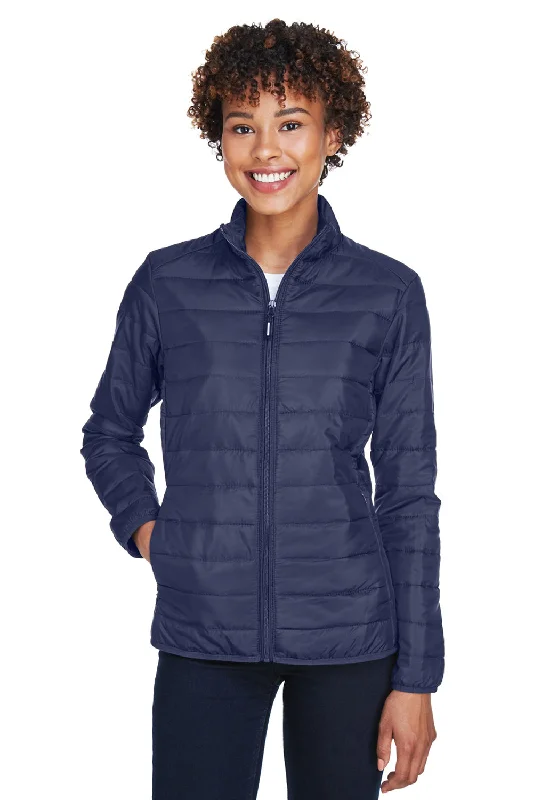 Core 365 Womens Prevail Packable Puffer Water Resistant Full Zip Jacket - Classic Navy Blue