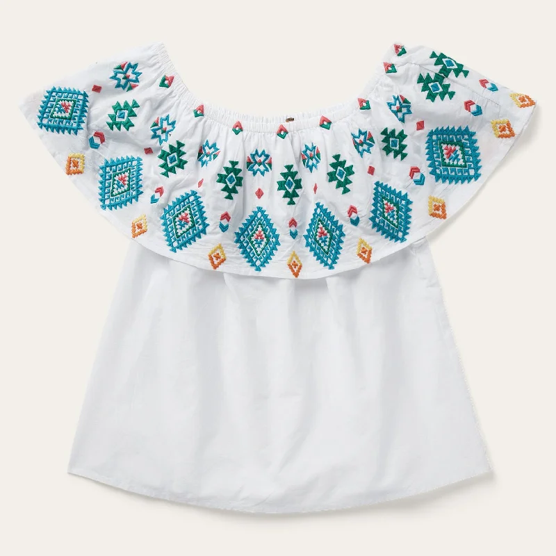 Cozy Vibes Bright Schiffli Embroidered White Cotton Lawn Blouse