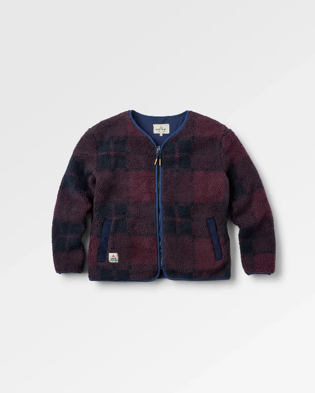 Stylish Ease Tawny Recycled Deep-Pile Sherpa Jacket - Deep Plum/Deep Navy Check