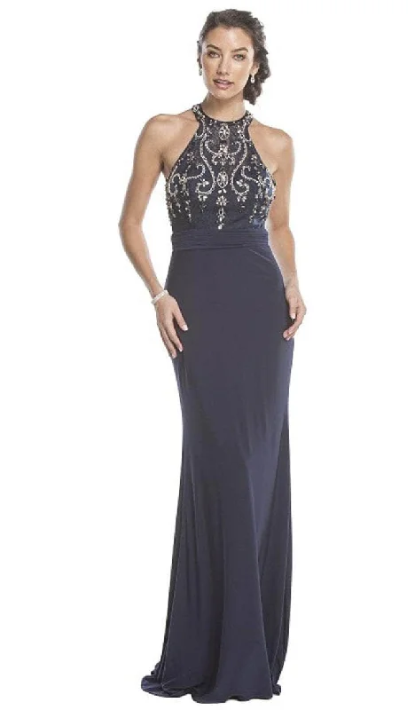 Relaxed Fashion Trevi Collection - High Halter Fitted Prom Gown L1581