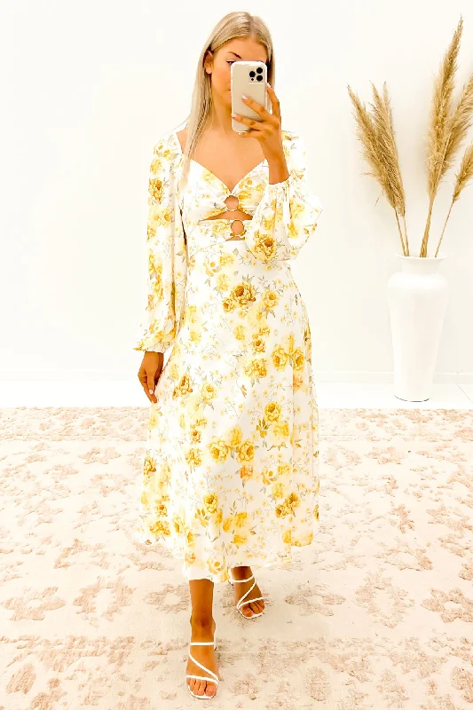 Cozy Vibes Airlie Midi Dress Floral Yellow