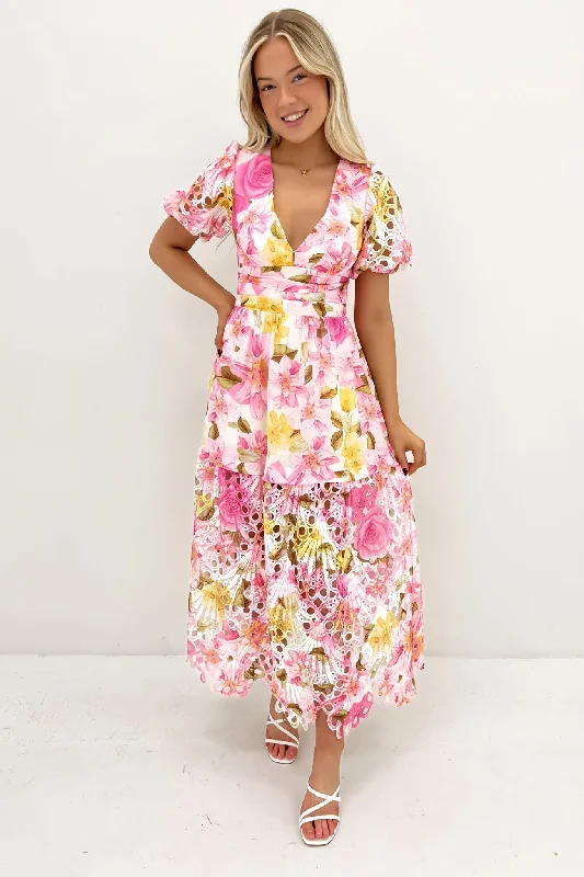 Angelicah Maxi Dress Pink Floral