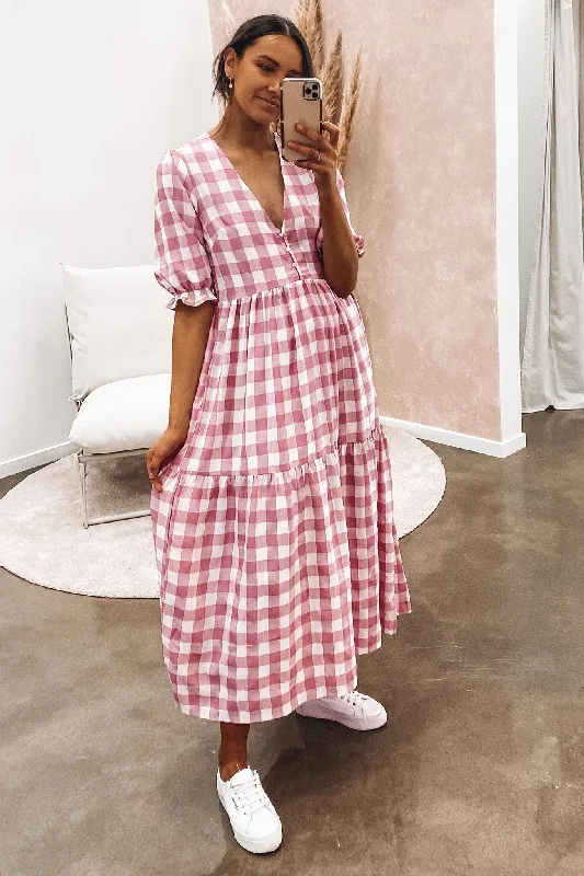 Breezy Style Boden Maxi Dress Pink Check