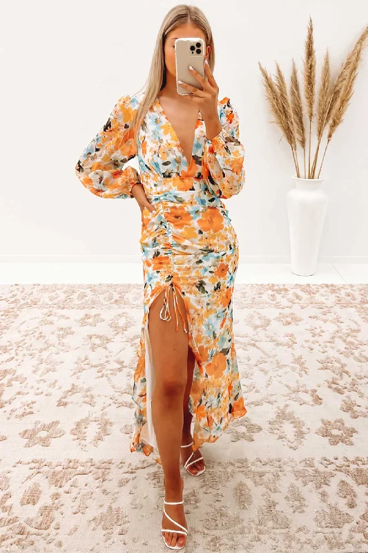 Fresh Comfort Kayley Maxi Dress Orange Floral