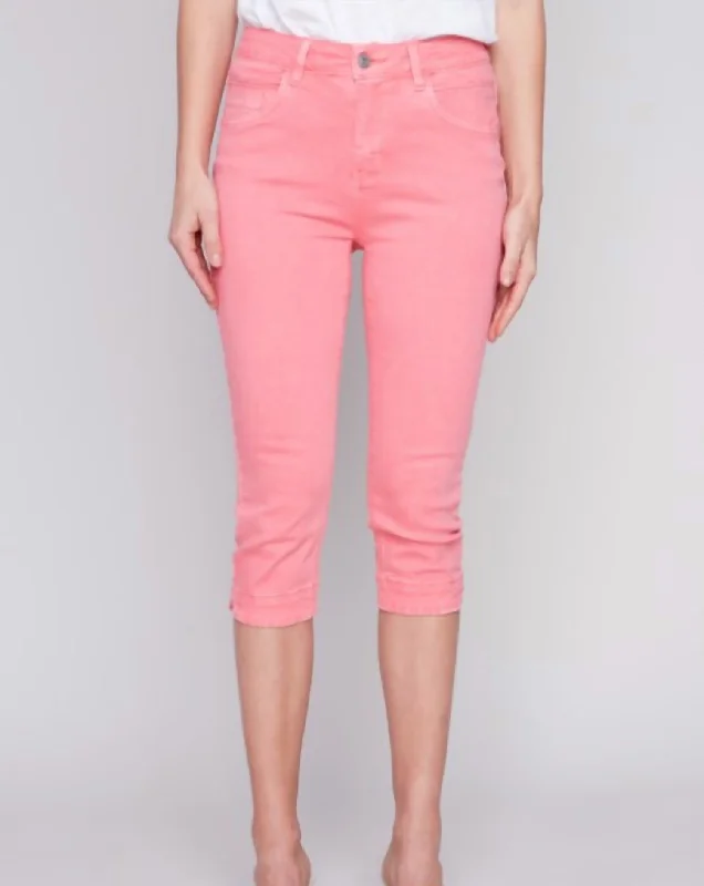 Knee High Capri Twill Pant In Flamingo