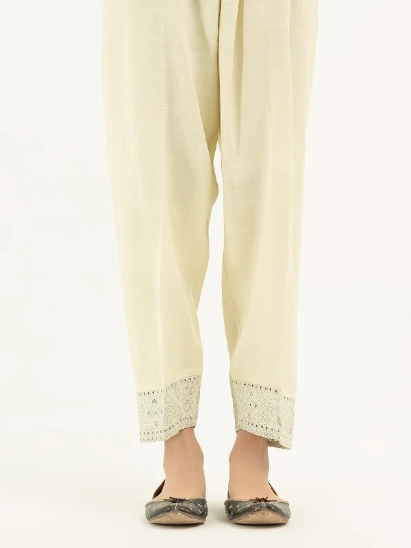 Sporty Wear Embroidered Raw Silk Trousers(Pret)