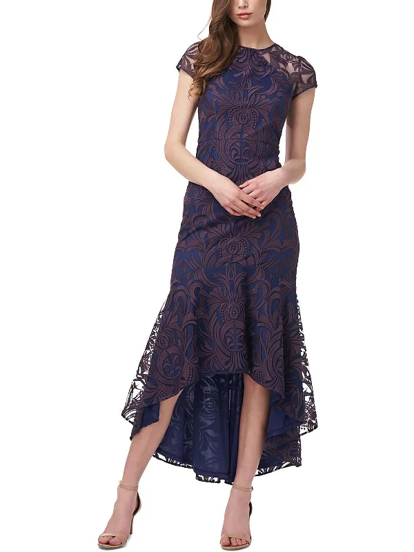 Womens Embroidered High-Low Evening Dress