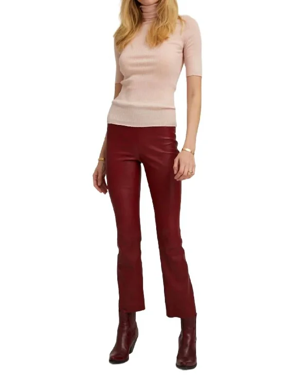 Relaxed Fit Wear Ankle Flare Leather Leggings In Cherry