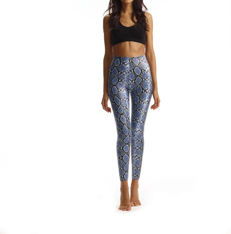 Cozy Essentials Faux Leather Animal Print Legging In Blue Snake