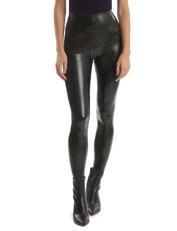 Simple Looks Faux Leather Animal Print Legging In Moss Snake