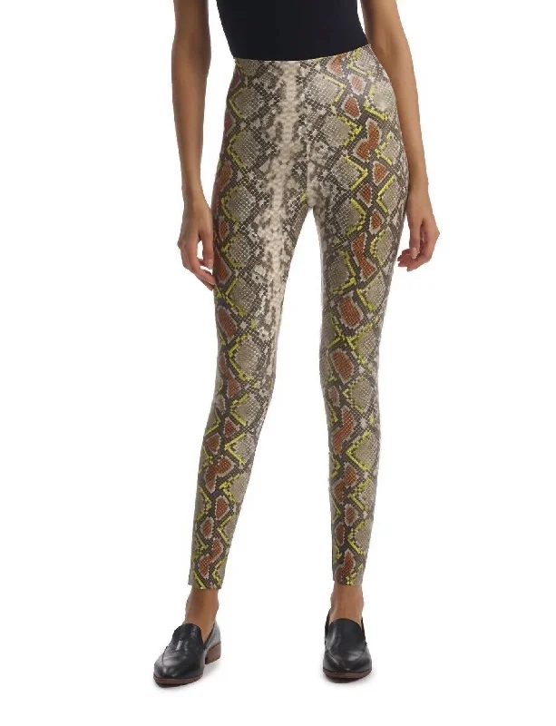 Casual Chic Outfits Faux Leather Animal Print Legging In Neon Snake