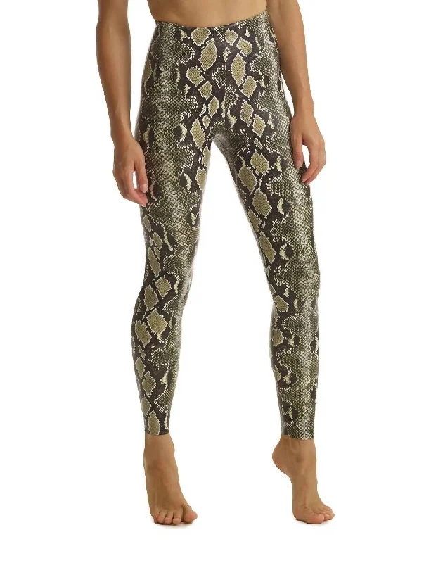 Elegant Dressing Faux Leather Animal Print Legging In Olive Snake