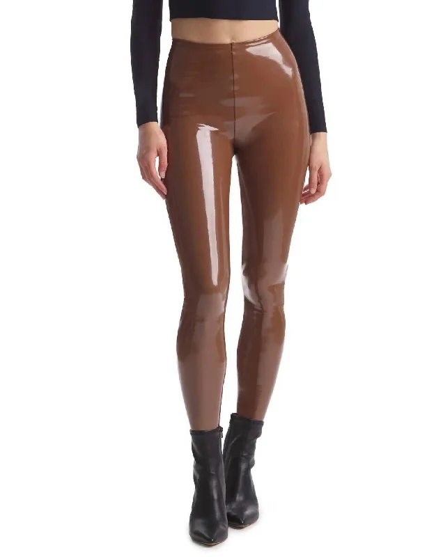 Relaxed Tops Faux Patent Leather Legging In Cinnamon