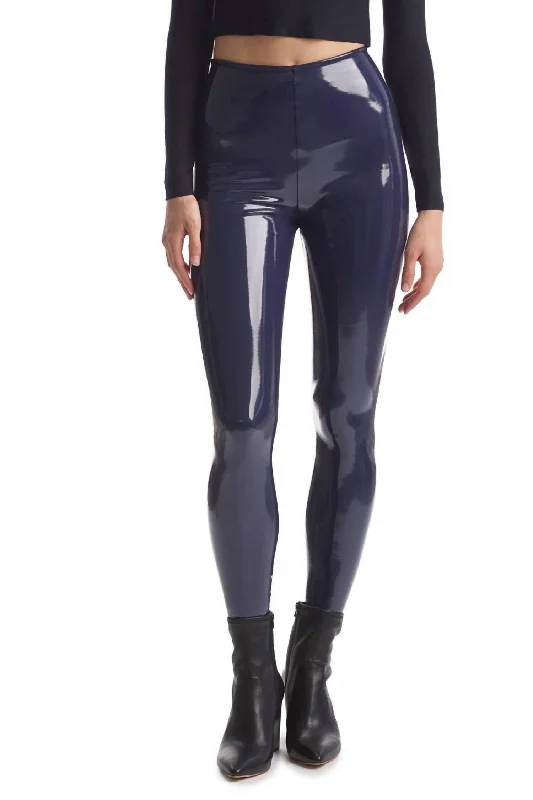 Soft Trends Faux Patent Leather Legging In Navy